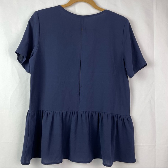 Caramela Navy Blue Peplum Ruffle Bottom Top - Picture 5 of 10